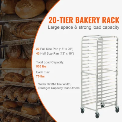 SucceBuy 10/20 Sheet Bun Pan Rack Commercial Bakery Racks with Brake Wheels Aluminum Racking Trolley Storage for Bread Baking