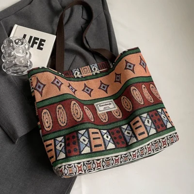 Large-Capacity Canvas Women's Tote Bag Retro Versatile Single-Shoulder Commuting Mommy Handbag Designer Bucket Bag 2025