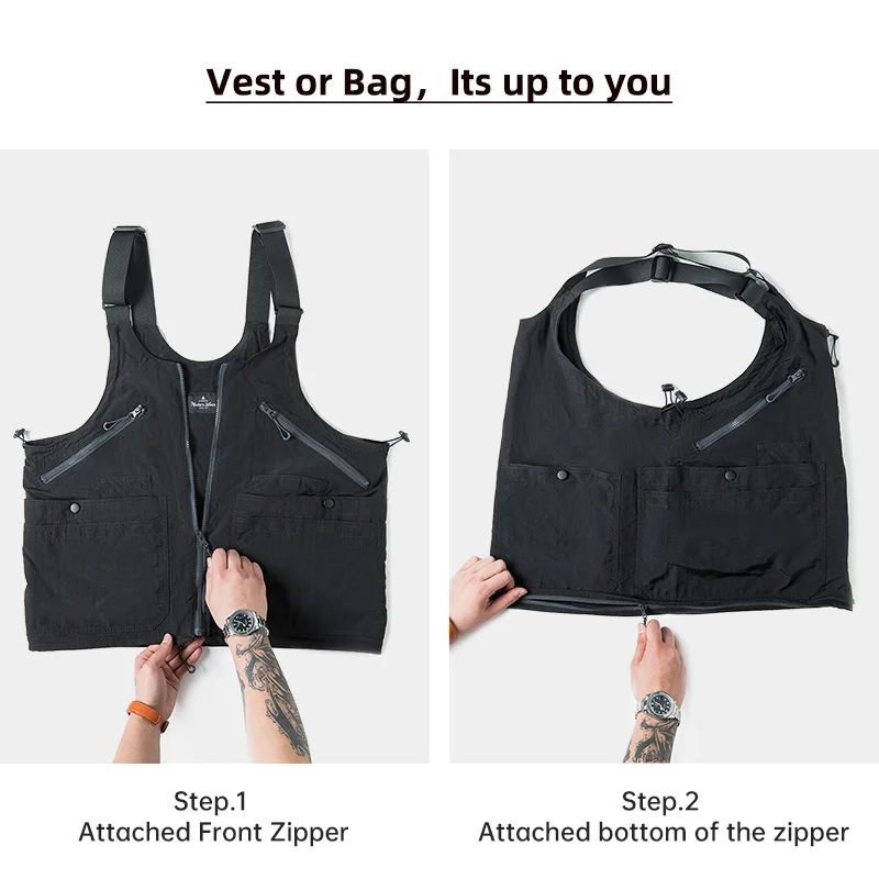Maden Workwear Retro Multi Pocket Sleeveless Nylon Vest Outdoor Functional Dual Purpose Bag Coat For Men 2023 Fashion
