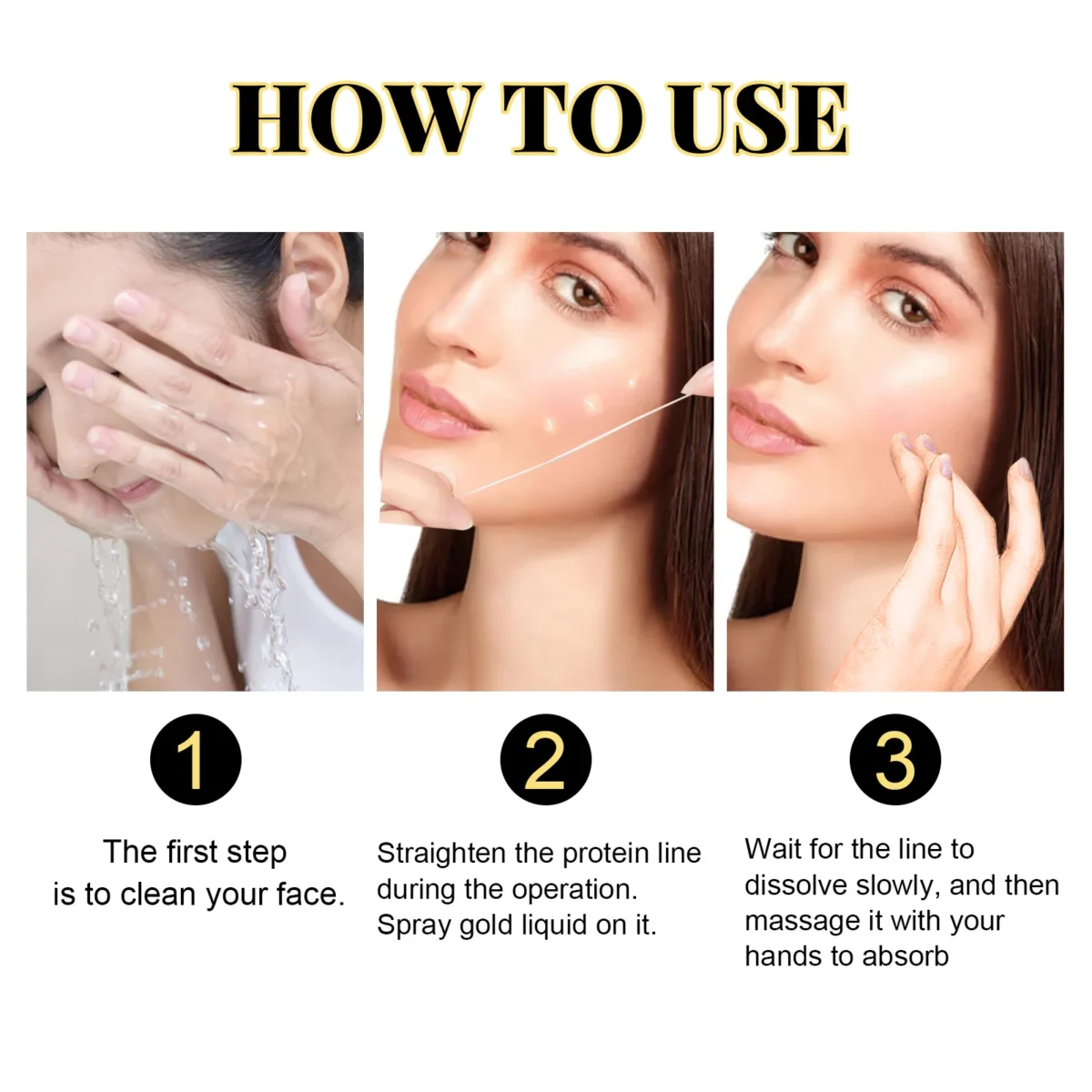 EELHOE Gold Protein Collagen Combination Absorbable Thread Instant Lift Firming Deep Moisturizing Face Shrink Pores Skincare Kit