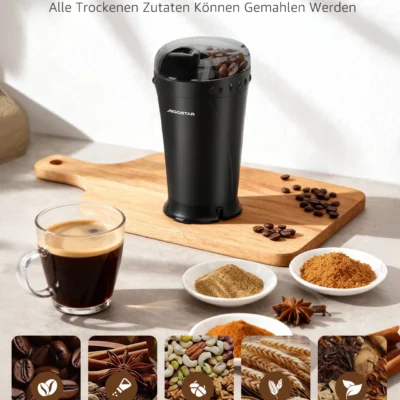 Aigostar Electric Coffee Grinder Spice Mill Coffee Grinder for Coffee Beans, Grains, Spices and Nuts, Stainless Steel Blade, 60g