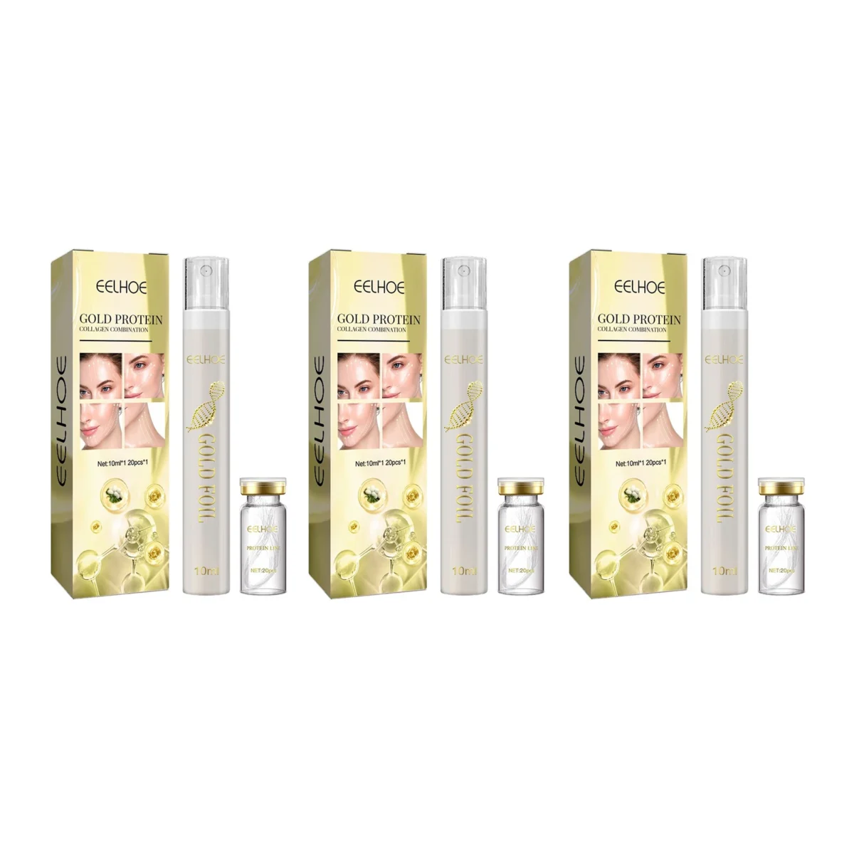 EELHOE Gold Protein Collagen Combination Absorbable Thread Instant Lift Firming Deep Moisturizing Face Shrink Pores Skincare Kit