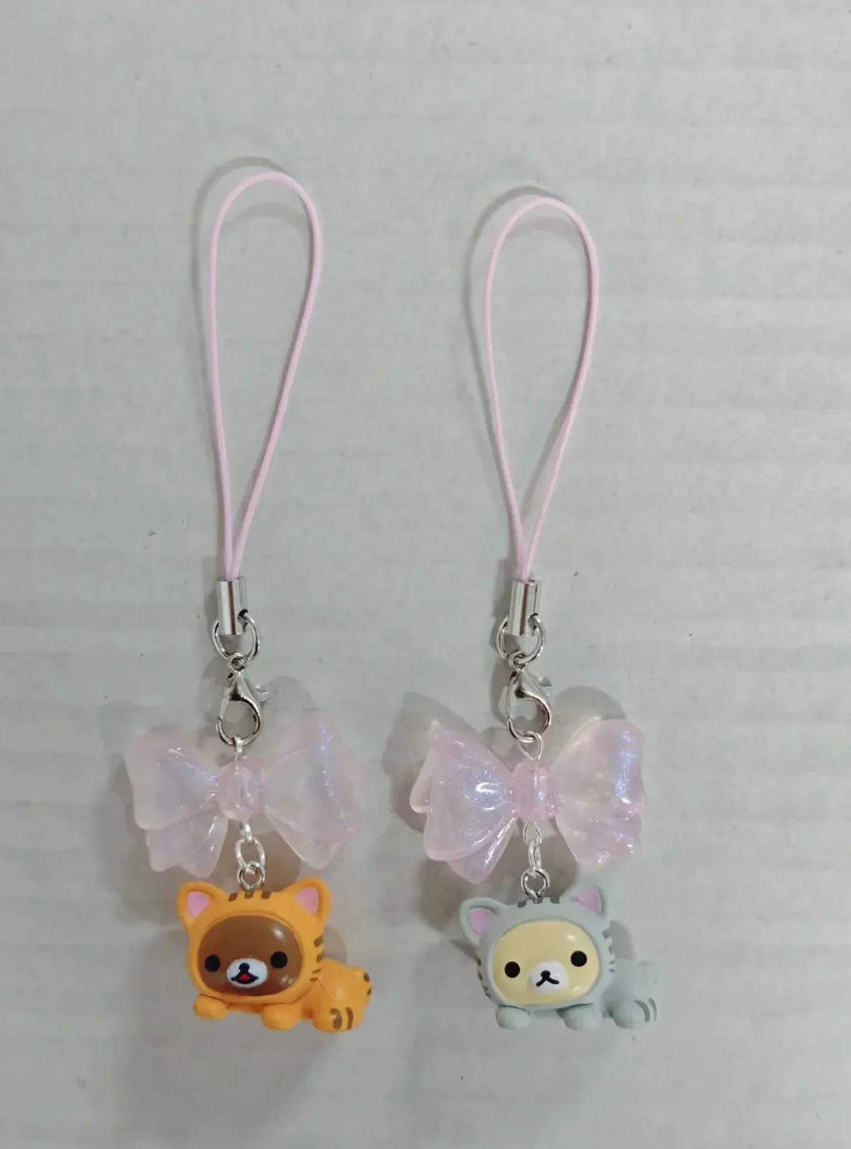 Cute Rilakkuma Korilakkuma Bear Pink Bow Cat Mascot Keychain PVC Bead Strap Keyring Keyholder Bag Pendant Phone Chain Toy