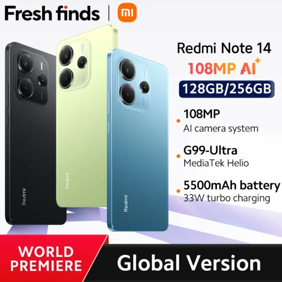 【World Premiere】Global Version Xiaomi Redmi Note 14 MediaTek Helio G99-Ultra Camera 5500mAh 6.67" AMOLED 120Hz Display 108MP A