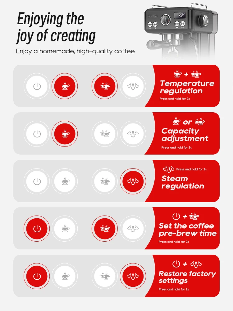HiBREW H10A Black Espresso Machine Temperature Volume Pre Brewing Adjustable 58mm Portafilter Cappuccino Coffee Maker