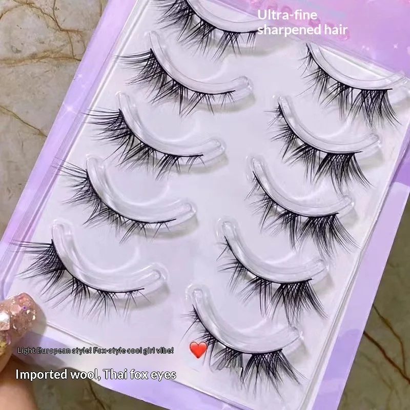 5 Pairs Winged False Eyelashes Reusable Natural Thick Long Manga Lashes Fox Eye Makeup Beauty Tool