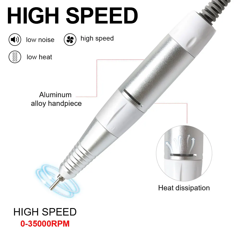 35000rpm 5Pins Electric Nail Drill Machine Handle Handpiece Pedicure Replacement Pen Manicure Beauty Tool ABE Accessory