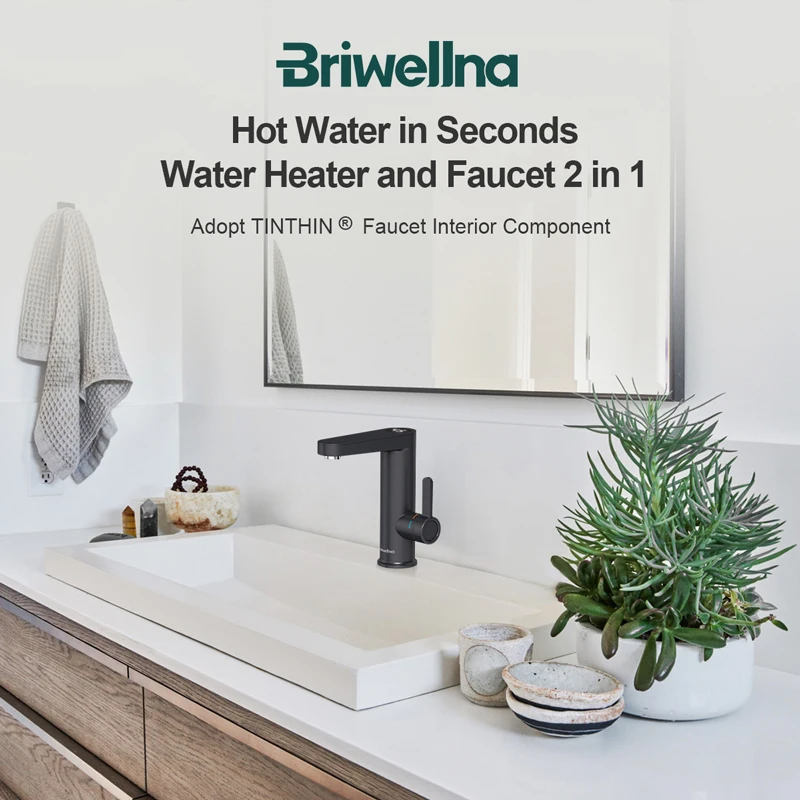 Briwellna 3400W 220V Electric Water Heater Tap 2 in 1 Basin Tap Tankless Instant Hot Water Faucet Heater Cold Heating Faucet