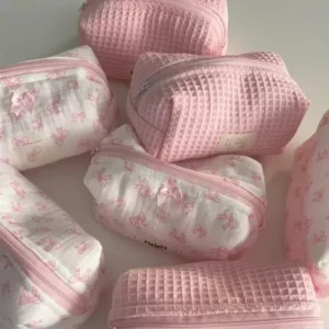 New Bow Cosmetic Bag Pink Flower Makeup Organizer Skincare Perfect Gift Washing Bag For Travel Cosmetics Storage Bag