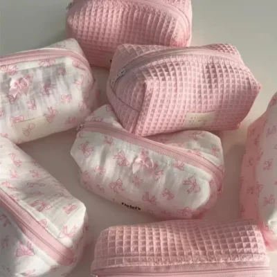 New Bow Cosmetic Bag Pink Flower Makeup Organizer Skincare Perfect Gift Washing Bag For Travel Cosmetics Storage Bag