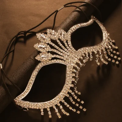 Rhinestone Tassel Veil Masks Full Face Women Chains Face Mask Masquerade Dance Party Performance Sexy Facial Accessories Jewelry