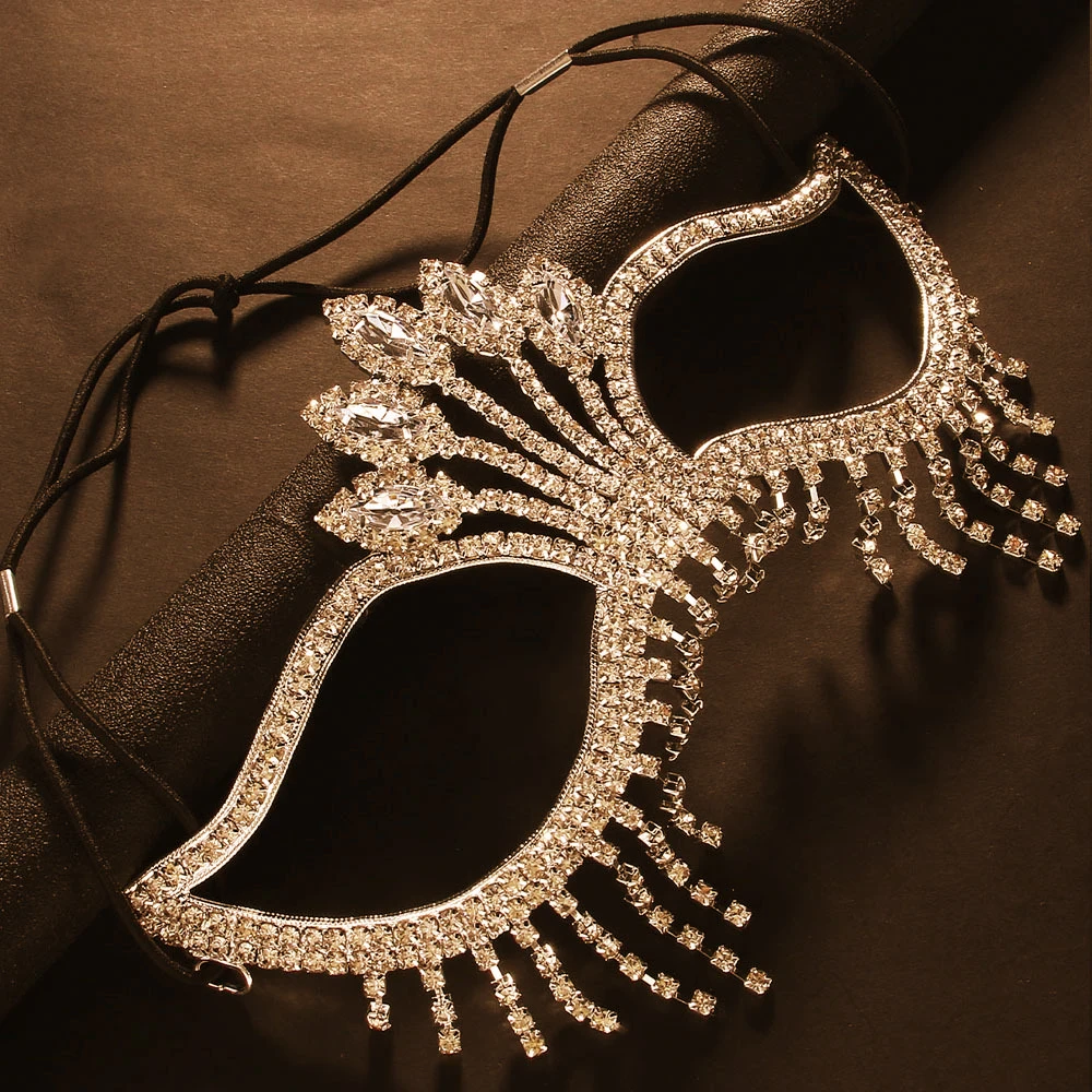 Rhinestone Tassel Veil Masks Full Face Women Chains Face Mask Masquerade Dance Party Performance Sexy Facial Accessories Jewelry