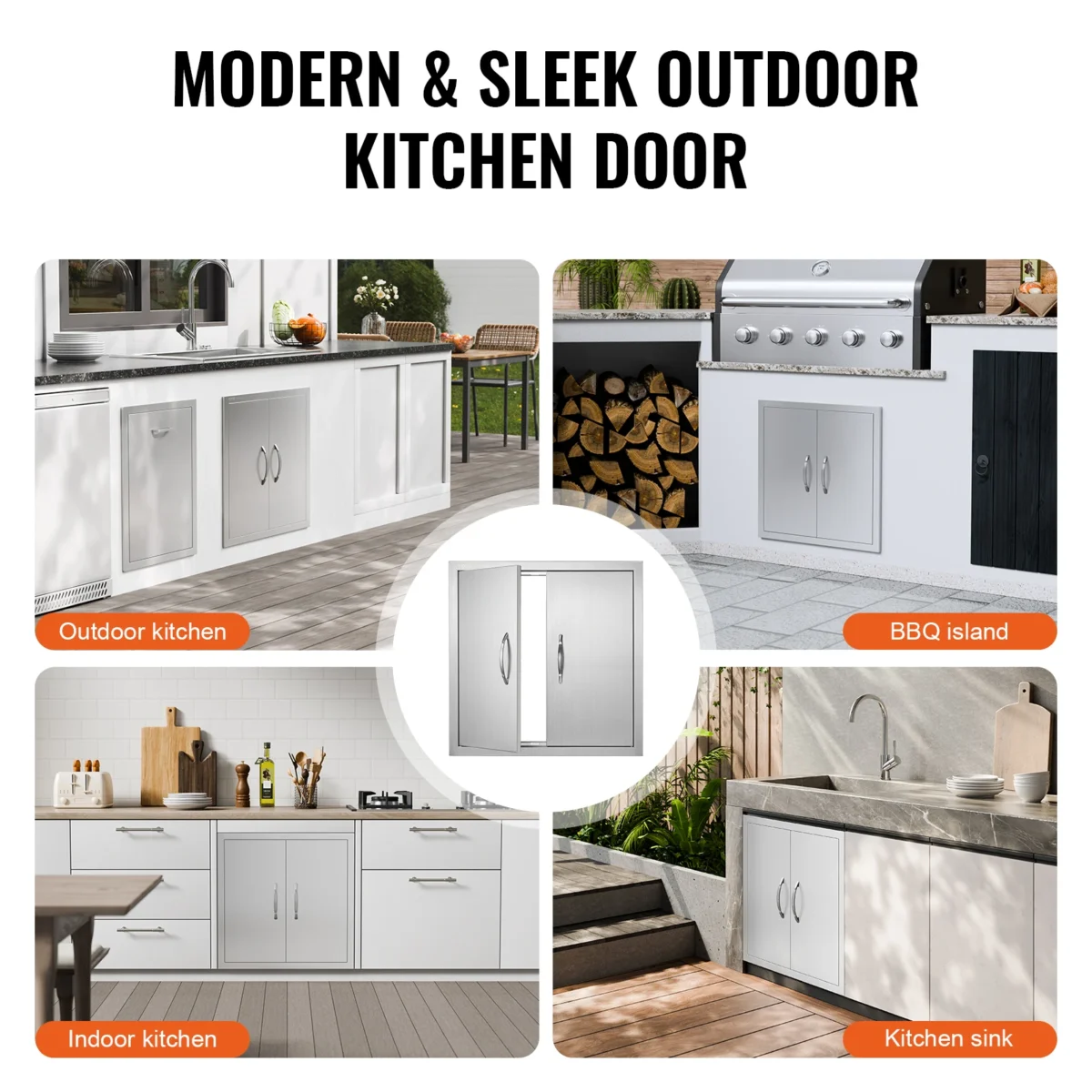 SucceBuy BBQ Access Door Double Outdoor Kitchen Door Stainless Steel Flush Door for BBQ Island Grilling Station Outside Cabinet