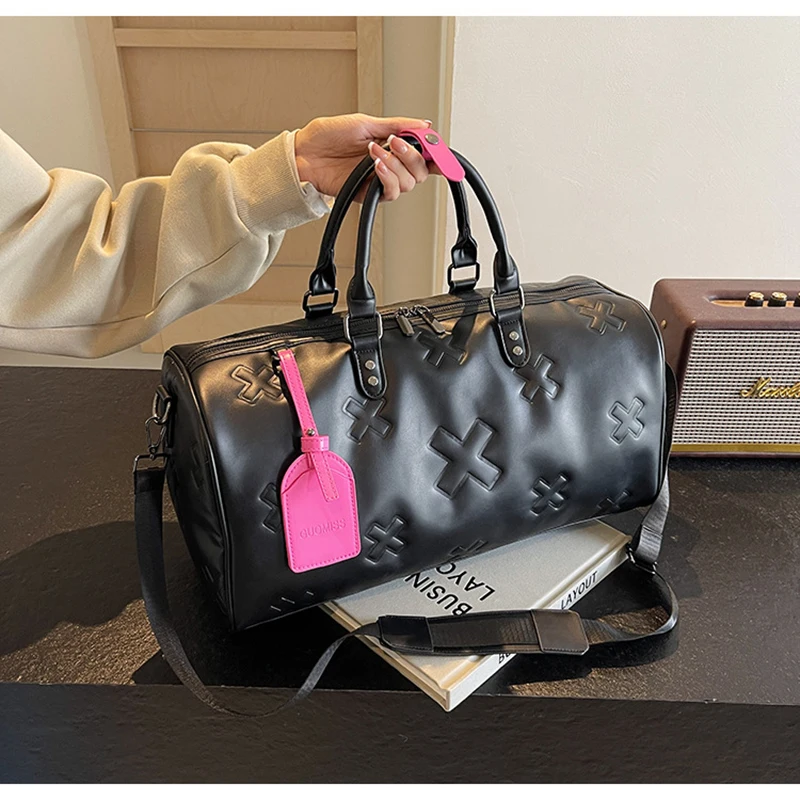 Women'S Travel Duffle Fashion Bag PU Leather Gym Fitness Yoga Luggage Boston Handbag Outdoor Sports Suitcase Shoulder Tote Bag
