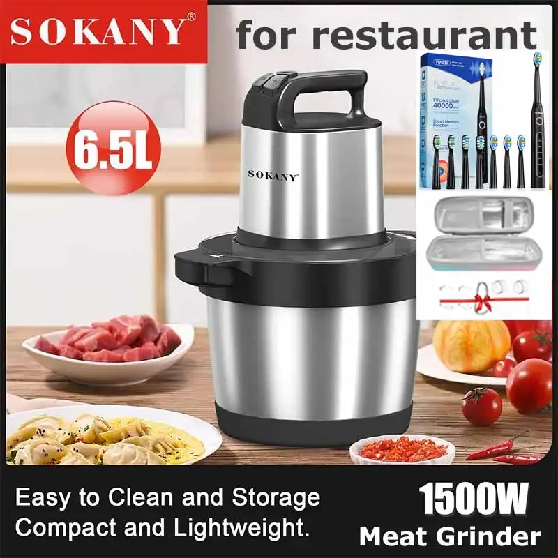 Food Processor 6.5L Electric Meat Grinders Stainless Steel Vegetable Slicer Chopper Crusher Kitchen Blenders Home Appliance