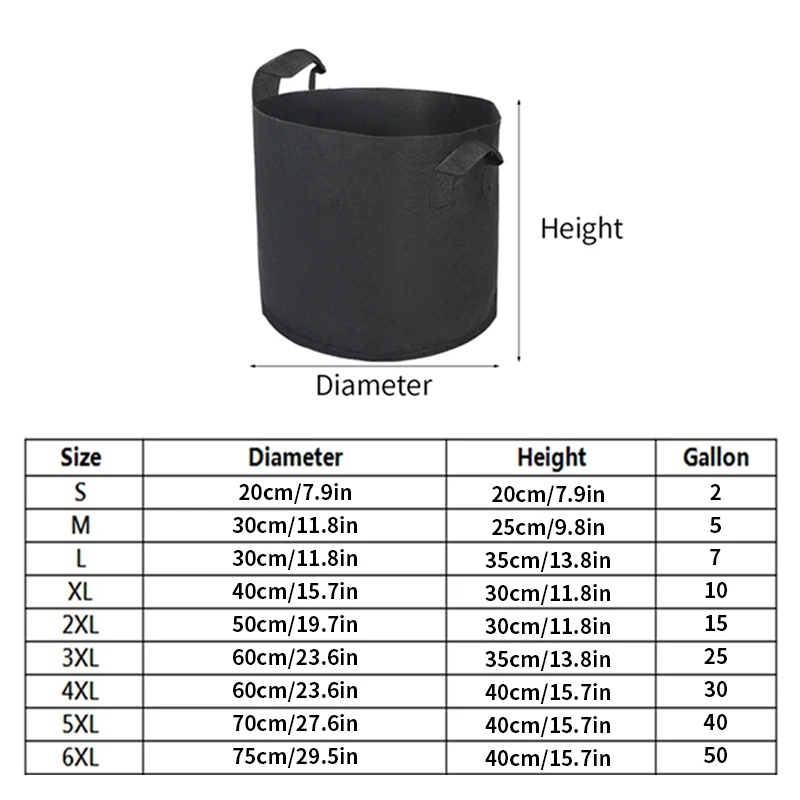 2-50 Gallons Plant Grow Bags Felt Potato Strawberry Planting Bag Garden Vegetable Seedling Bag Nursery Pot Gardening Accessories