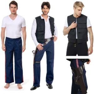 Adult Men Han Solo Cosplay Costume Disguise Uniform Shirt Vest Pants Belt Outfits Halloween Carnival Party Fantasia Clothes ﻿