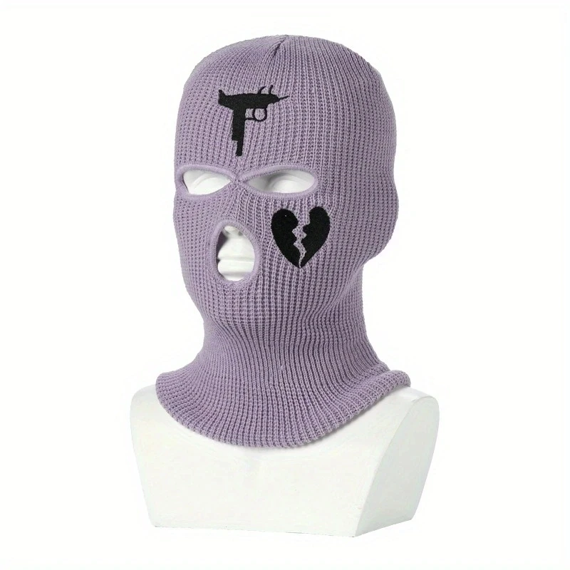 3 Holes Balaclava Mask Hat Winter Warm Unisex Embroidery Full Face Mask Knitted Cycling Ski Snowboard Hat Hip Hop Beanie Cap