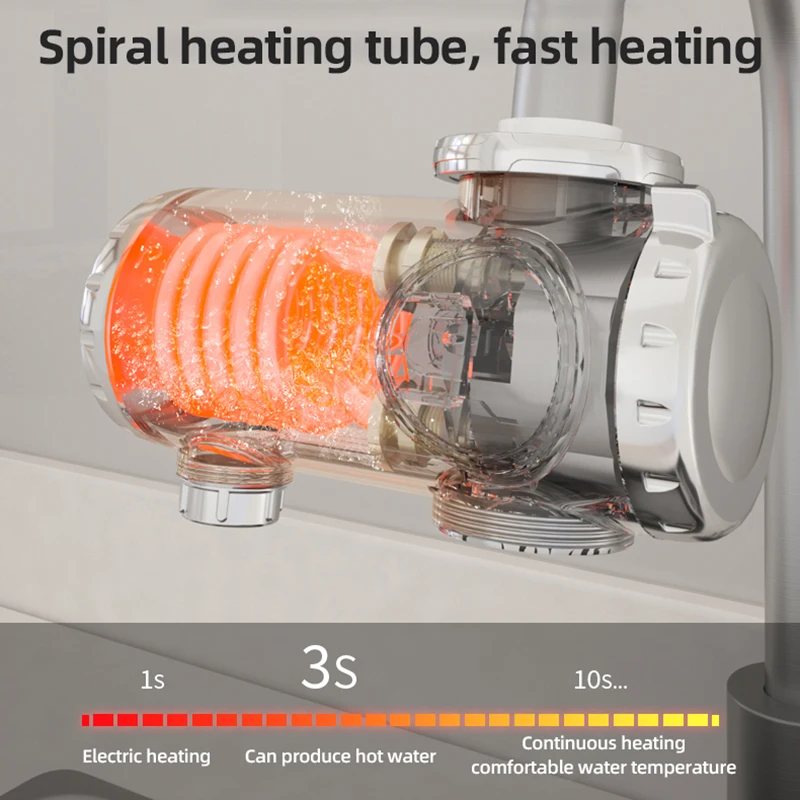 3000W Electric Water Heater Quick Install Instant Heating Faucet Hot and Cold Double Outlet Tap with Temperature Display 220V