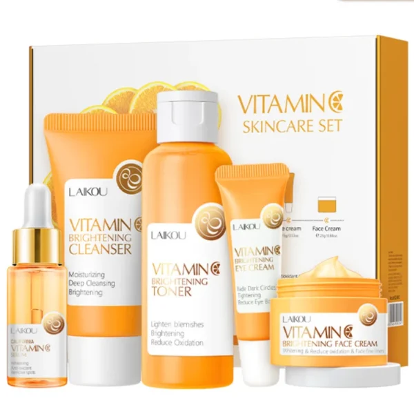5 Pieces Vitamin C Skincare Set  Moisturizing Face Serum Brighten Cream Antiage Eye Cream Toner Facial Care Set for Dropshipping