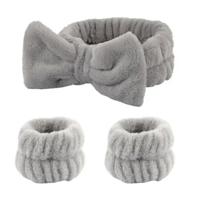 Spa Headband with Wrist Towels for Face Washing Set Elastic Bow Headbands with Highly Absorbent Wristbands for Shower Skincare
