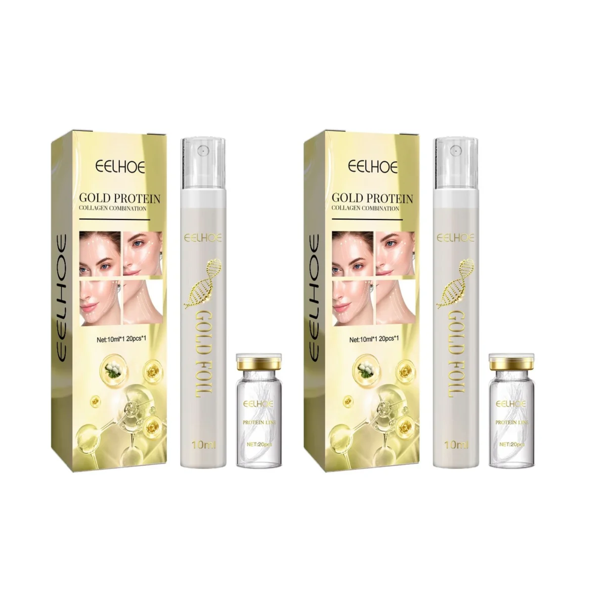 EELHOE Gold Protein Collagen Combination Absorbable Thread Instant Lift Firming Deep Moisturizing Face Shrink Pores Skincare Kit