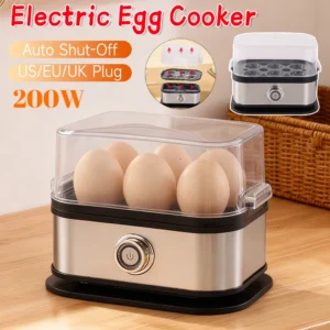 200W Power Eggs Boiler Space Saving Auto Shut-Off Smart Egg Cooker 6 Eggs Capacity Stainless Steel Rapid Egg Cooker Mini Steamer