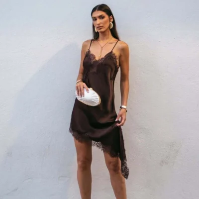 MUJER Lace Slip Mini Dress Women Satin Backless Summer Dress Woman Asymmetric Party Women's Dress Sexy Beach Dresses for Women