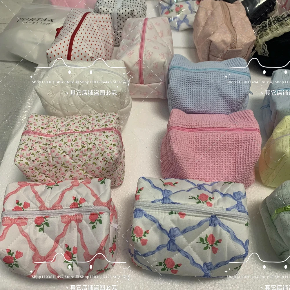 New Bow Cosmetic Bag Pink Flower Makeup Organizer Skincare Perfect Gift Washing Bag For Travel Cosmetics Storage Bag