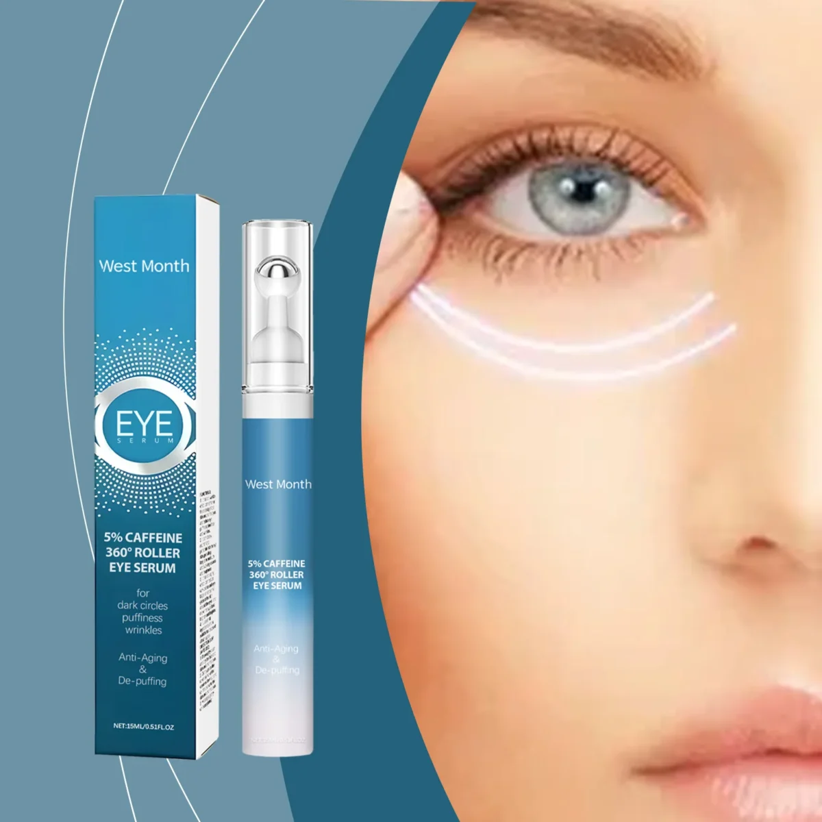 West&Month Eye Serum Roller Ball Remove Dark Circles Fine Line Lifting Puffiness Reduce Wrinkles Eye Bag Massage Korean Skincare