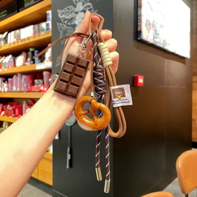 Delicate Bread Woven Rope Keychain Chocolate Anti-lost Bread Keychain Polyester Bagel Bag Pendant Decoration Woven