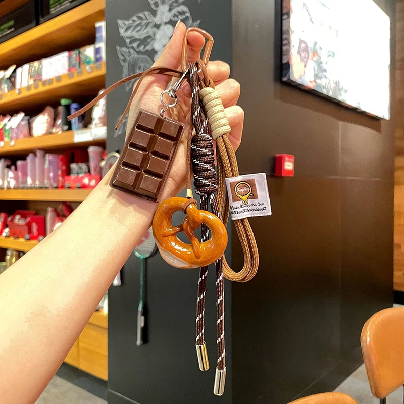 Delicate Bread Woven Rope Keychain Chocolate Anti-lost Bread Keychain Polyester Bagel Bag Pendant Decoration Woven