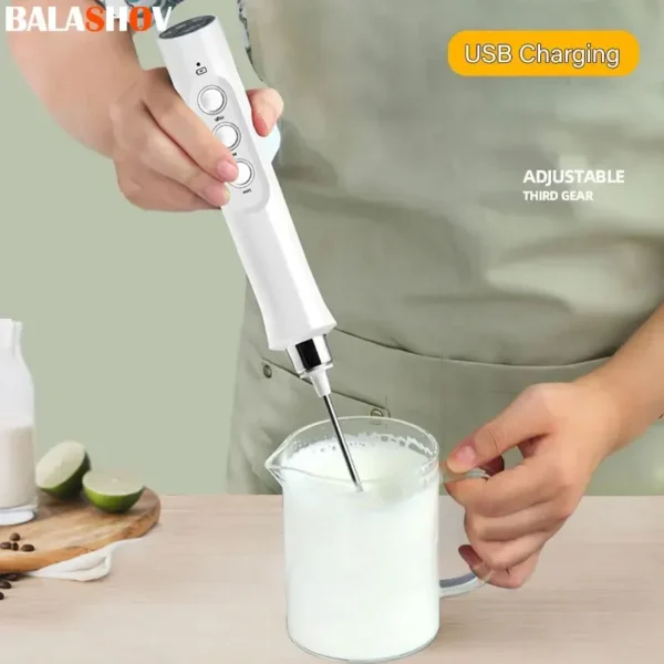 Electric Milk Frother Foam Maker Handheld Foamer High Speeds Drink Mixer Coffee Frothing Wand 3 In 1 Portable Rechargeable