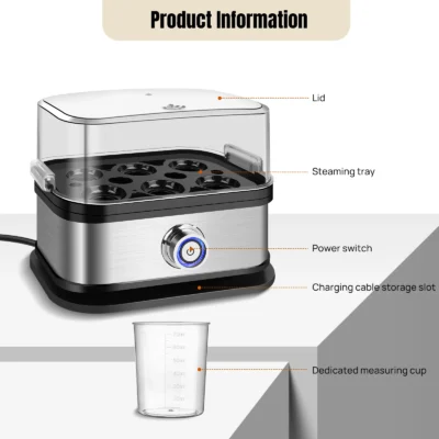 DayPlus Egg Boiler, 6 Eggs Capacity Cooker for Soft,Multi-use Space Saving Food Steamer for Corn, Vegetable, Dumplings