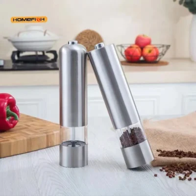 HOMEFISH Electric Salt And Pepper Grinder Set - Battery Operated Stainless Steel Mill With Light