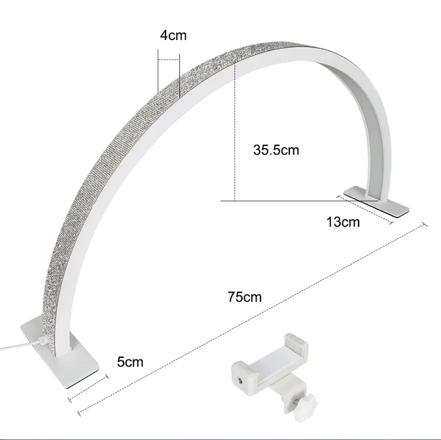 55cm 75cm Half Moon Light Half Moon Nail Desk Lamp with remote mobile phone clip for Eyelash Extension Nail Lash Tattoo Skincare