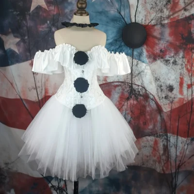 Halloween Clown Cosplay Costume Women Corsets Suit With Skirt Circus Performance Outfit Role Play Party Carnival Jester Dress