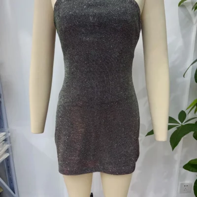 Chic Y2K Shiny Sexy Bodycon Women Dress Night Party Club Mini Dress Fashion 2025 Summer Slim Fit Suspender Dress