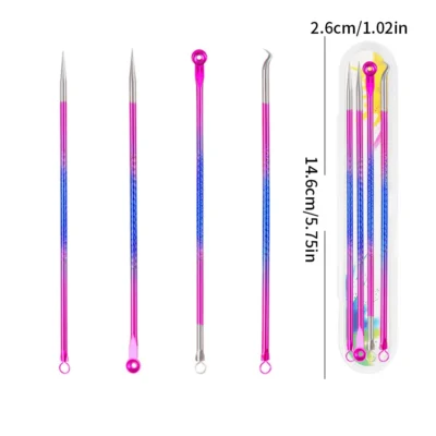 4PCS Acne Blackhead and Acne Remover Skincare Female Beauty Acne Treatment Pore Cleaning Needle Hook
