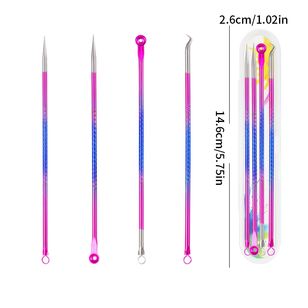 4PCS Acne Blackhead and Acne Remover Skincare Female Beauty Acne Treatment Pore Cleaning Needle Hook