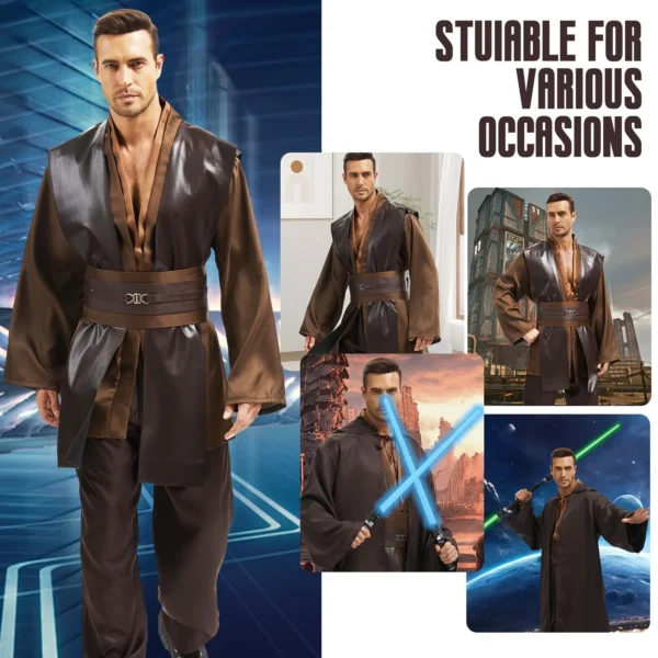 Halloween Party Cosplay Costume  Men's Adult Tunic Hooded Robe Outfit Knight Jedi Costume Set Fancy Party  Halloween Party Packs