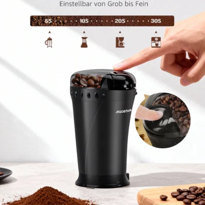 Aigostar Electric Coffee Grinder Spice Mill Coffee Grinder for Coffee Beans, Grains, Spices and Nuts, Stainless Steel Blade, 60g