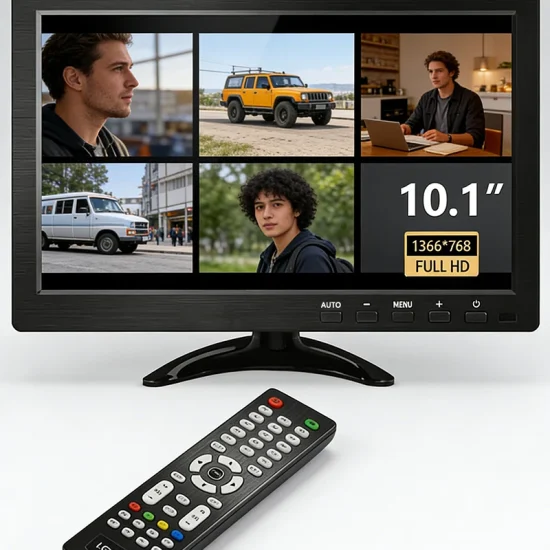 10.1-inch monitor with a resolution of 1366x768, compatible with TV boxes, computer hosts, and laptops, with remote control