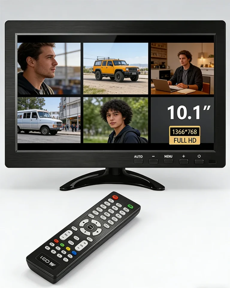 10.1-inch monitor with a resolution of 1366x768, compatible with TV boxes, computer hosts, and laptops, with remote control