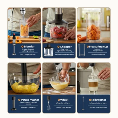 Electric Hand Held Stick Blender 6-in-1 Multi-Purpose Immersion Hand Blender,Stainless Steel Blades,Home & Kitchen,MAX 1500W
