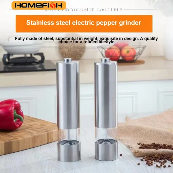 HOMEFISH Electric Salt And Pepper Grinder Set - Battery Operated Stainless Steel Mill With Light