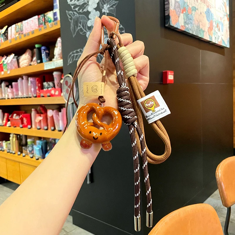 Delicate Bread Woven Rope Keychain Chocolate Anti-lost Bread Keychain Polyester Bagel Bag Pendant Decoration Woven