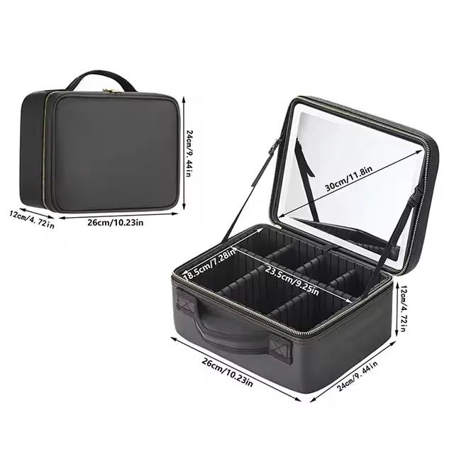 Smart 3 Color LED Cosmetic Case With Mirror Travel Makeup Bag Large Size Female Beauty Skincare Product Makeup Case For Women