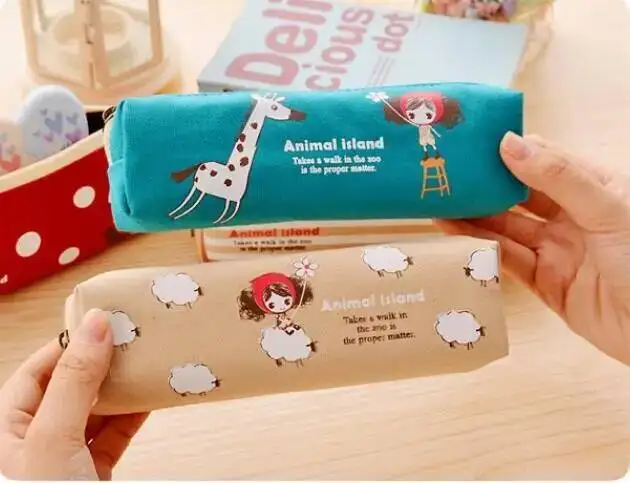 1 Piece Lytwtw's Kawaii Pen Pencil Bag Canvas School Offfice Stationery Makeup Pouch Case holder organizer Cute Things Gift