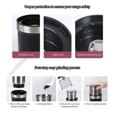 220V Electric Coffee Flavor Grinder Chamber heavy type Motor Plastic rustless steel Design Overheat 4XFB